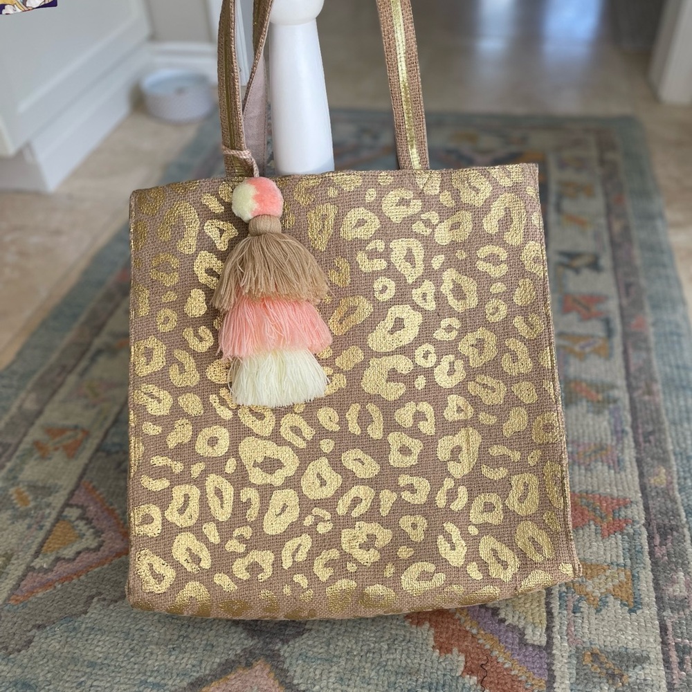 America and Beyond Gold Leopard Tote